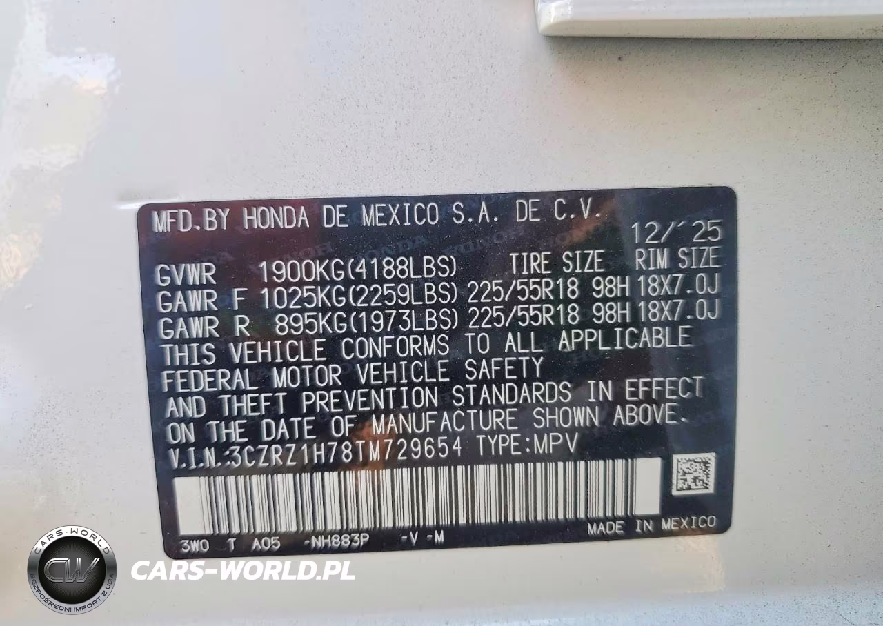2026 Honda Hr-V Exl VIN:3CZRZ1H78TM729654 - 13