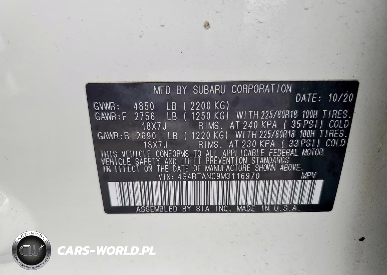2021 Subaru Outback Limited VIN:4S4BTANC9M3116970 - 14