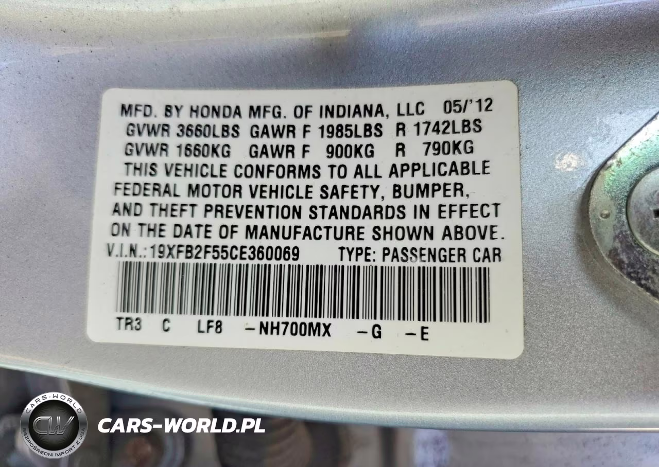 2012 Honda Civic Lx VIN:19XFB2F55CE360069 - 12