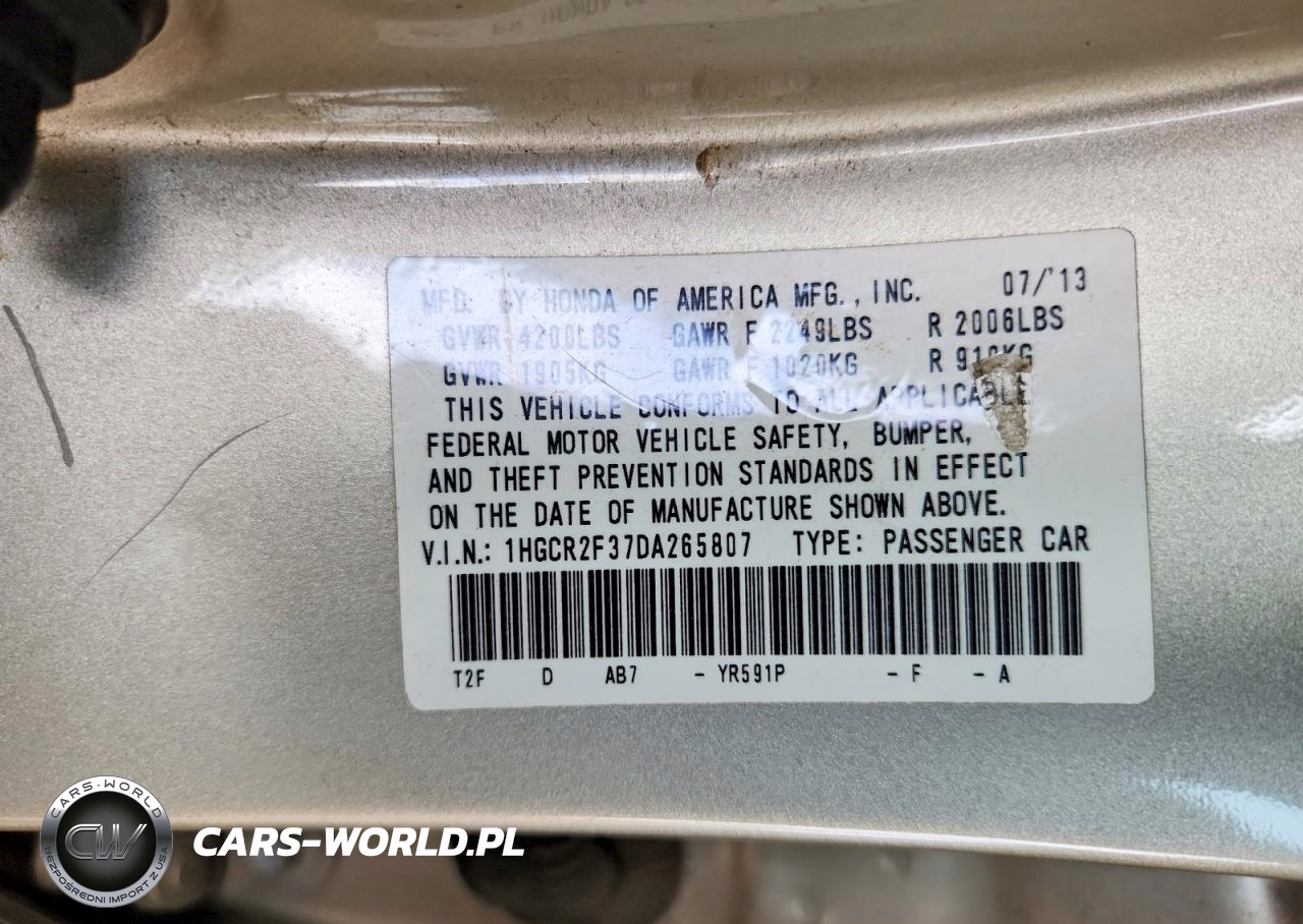 2013 Honda Accord Lx VIN:1HGCR2F37DA265807 - 12