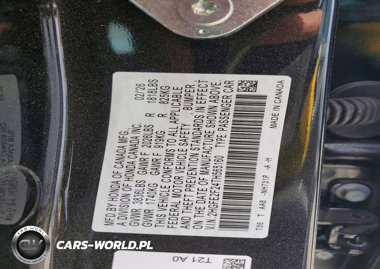 2026 Honda Civic Lx VIN:2HGFE2F24TH565160 - 12
