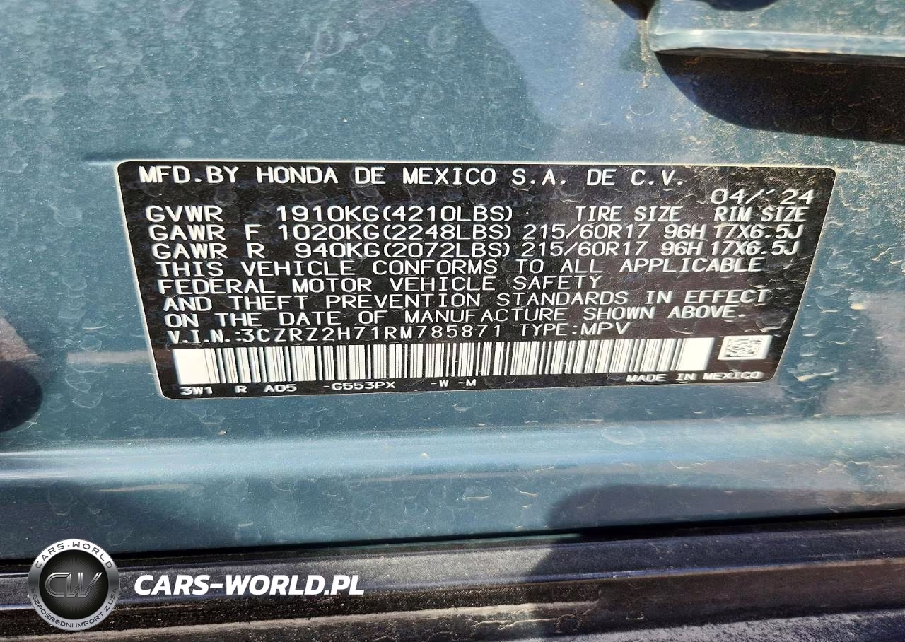 2024 Honda Hr-V Exl VIN:3CZRZ2H71RM785871 - 12