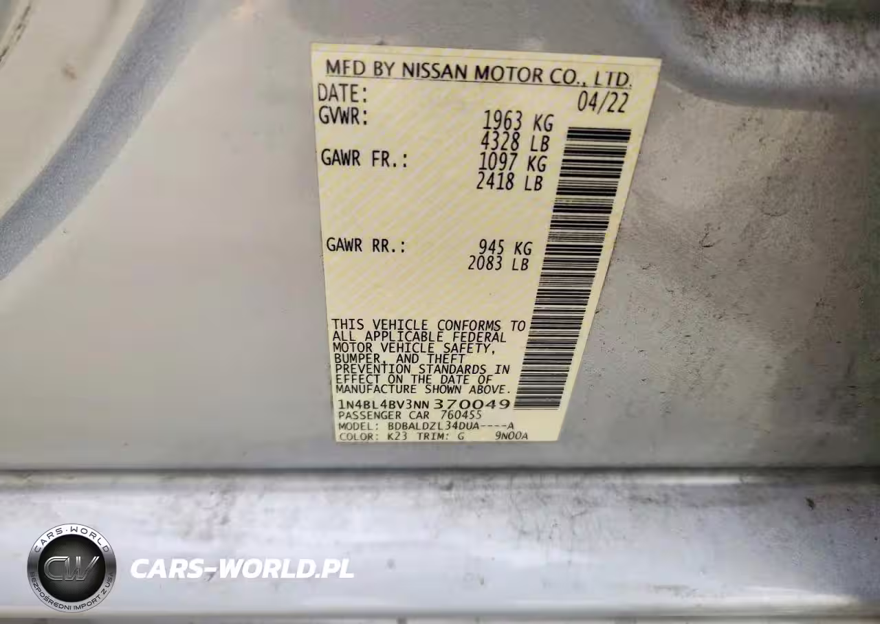 2022 Nissan Altima 2.5 S VIN:1N4BL4BV3NN370049 - 13