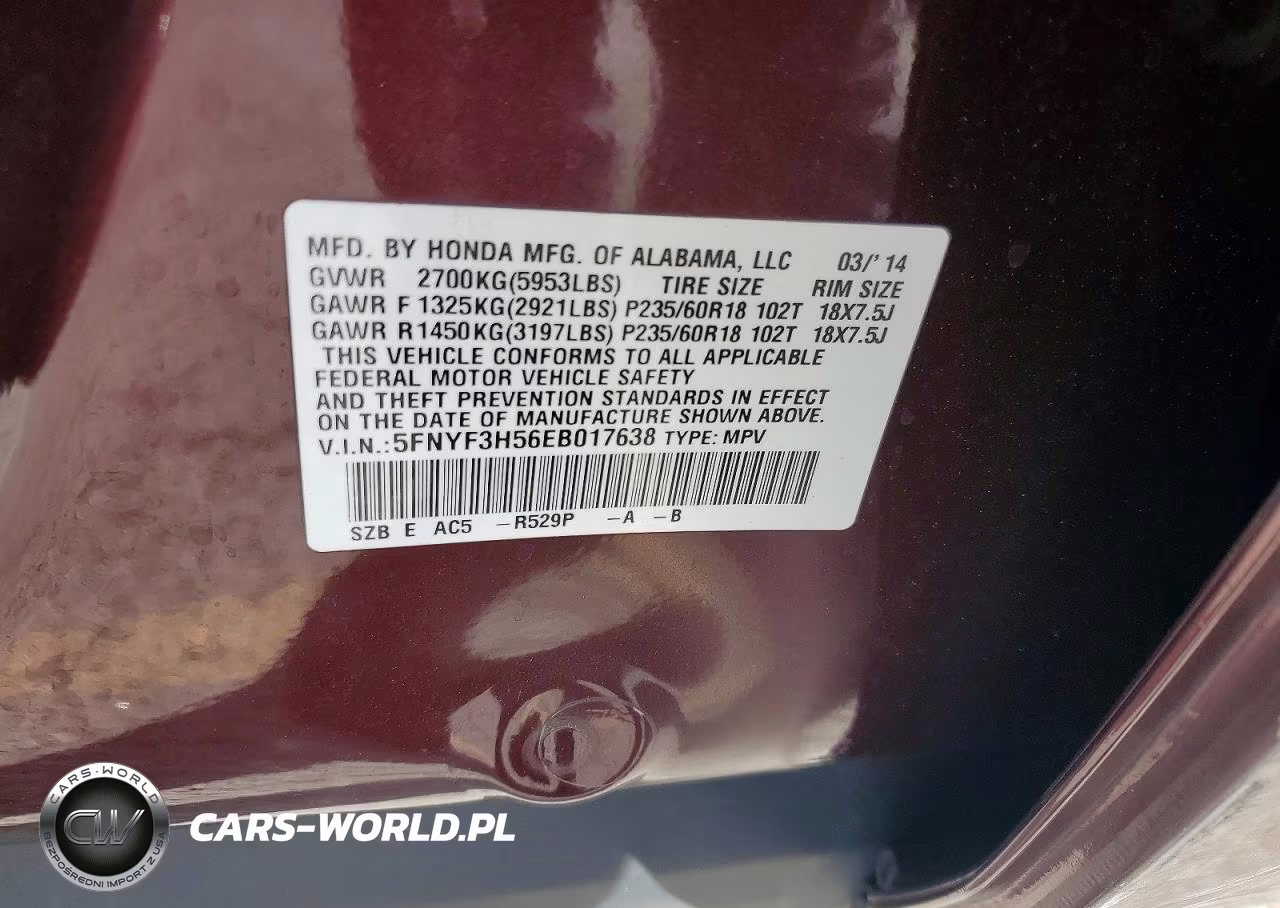 2014 Honda Pilot Exl VIN:5FNYF3H56EB017638 - 13