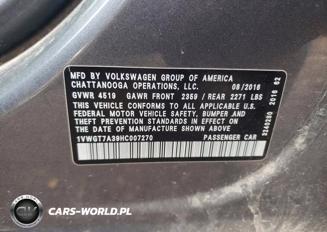 2017 Volkswagen Passat Se VIN:1VWGT7A39HC007270 - 12