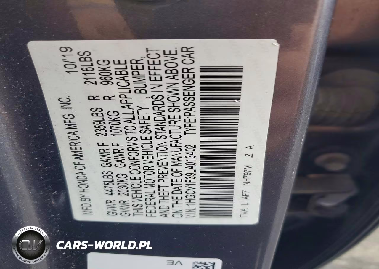 2020 Honda Accord Sport VIN:1HGCV1F39LA013402 - 12