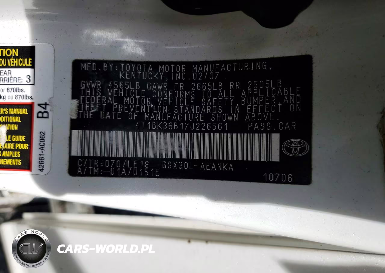 2007 Toyota Avalon VIN:4T1BK36B17U226561 - 12