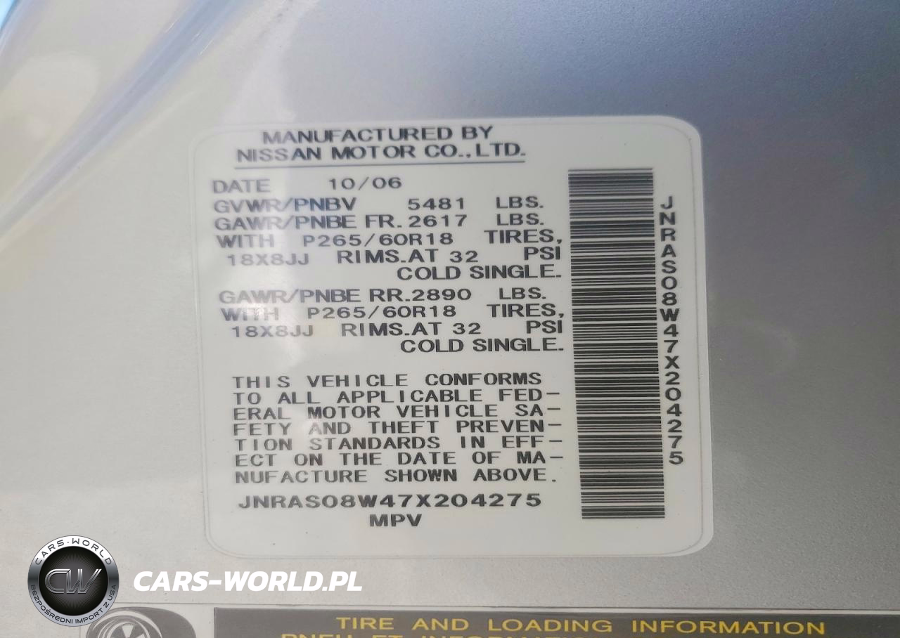 2007 Infiniti Fx35 Base VIN:JNRAS08W47X204275 - 13