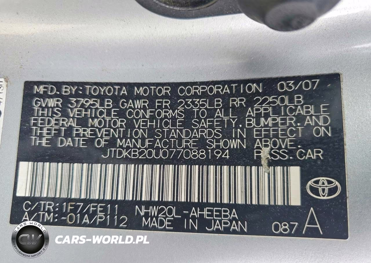 2007 Toyota Prius Base VIN:JTDKB20U077088194 - 12