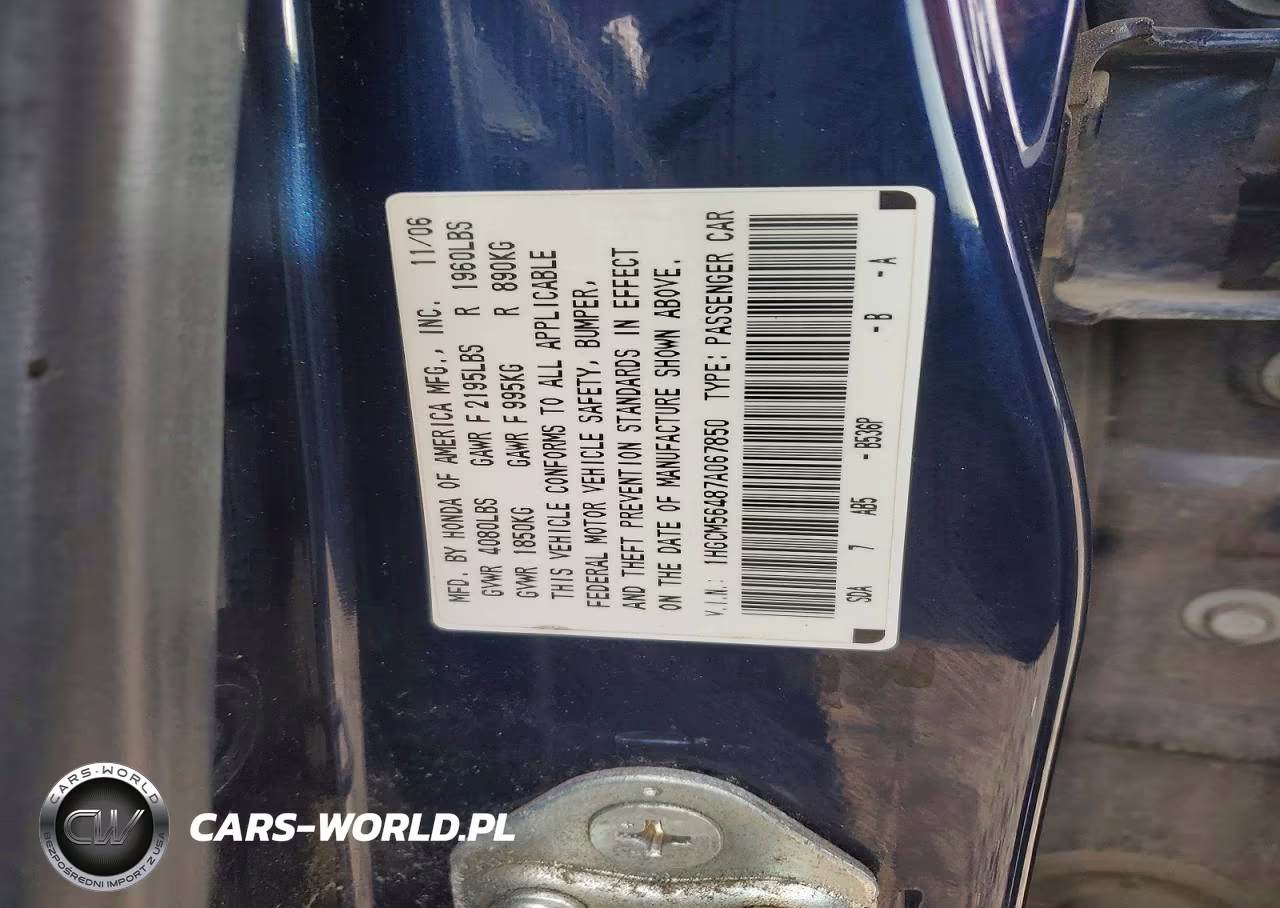 2007 Honda Accord Lx VIN:1HGCM56487A067850 - 12