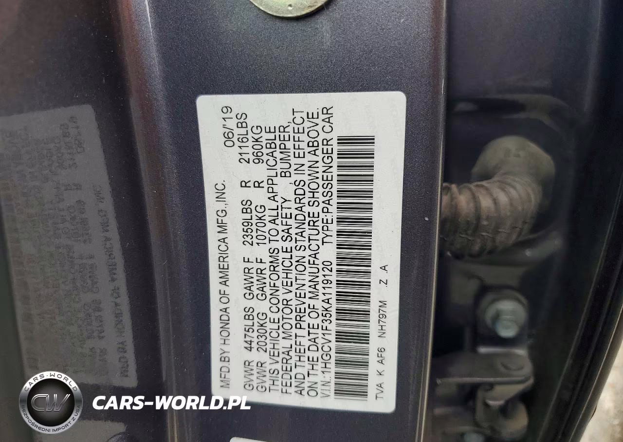 2019 Honda Accord Sport VIN:1HGCV1F35KA119120 - 12