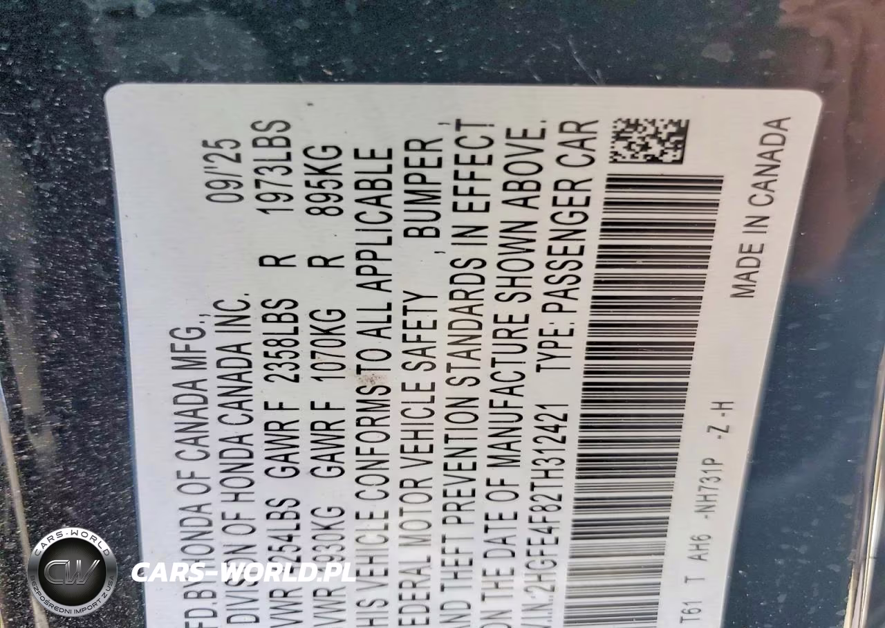 2026 Honda Civic Sport VIN:2HGFE4F82TH312421 - 12