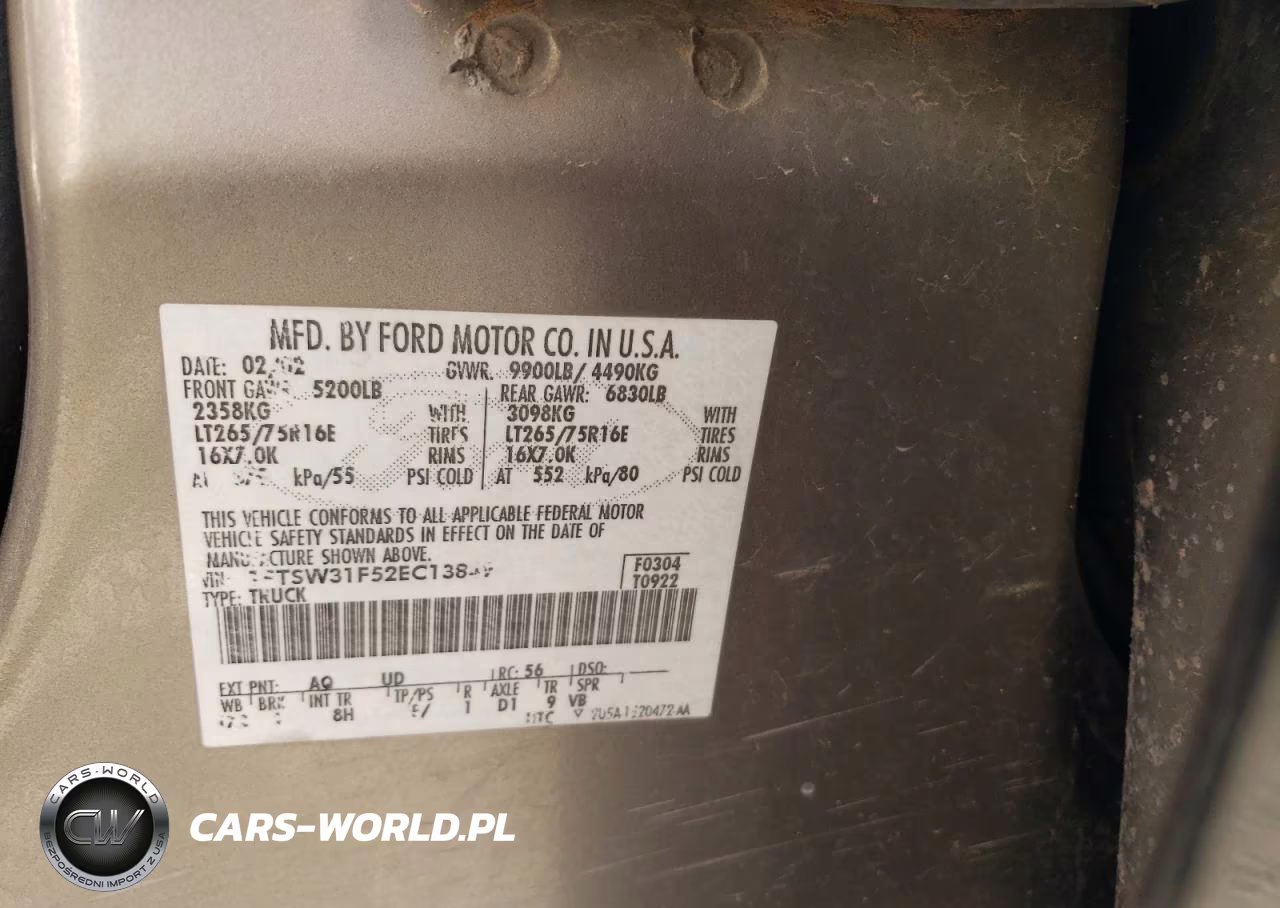 2002 Ford F350 Srw Super Duty VIN:1FTSW31F52EC13849 - 12