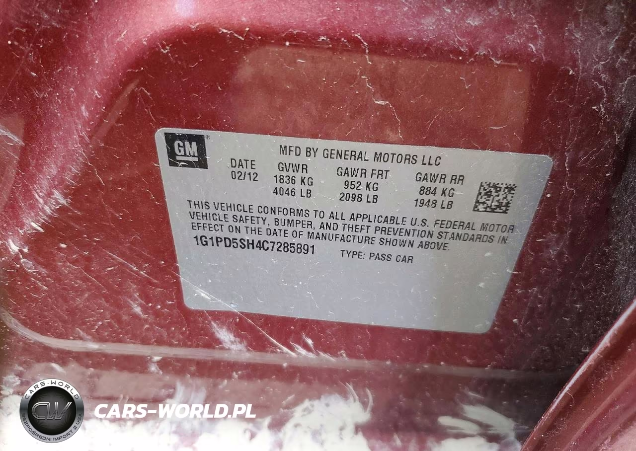 2012 Chevrolet Cruze Ls VIN:1G1PD5SH4C7285891 - 12
