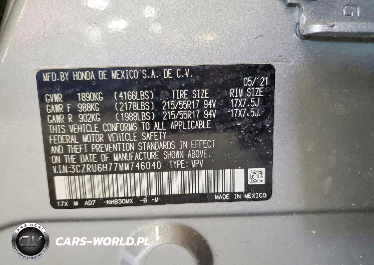 2021 Honda Hr-V Exl VIN:3CZRU6H77MM746040 - 14