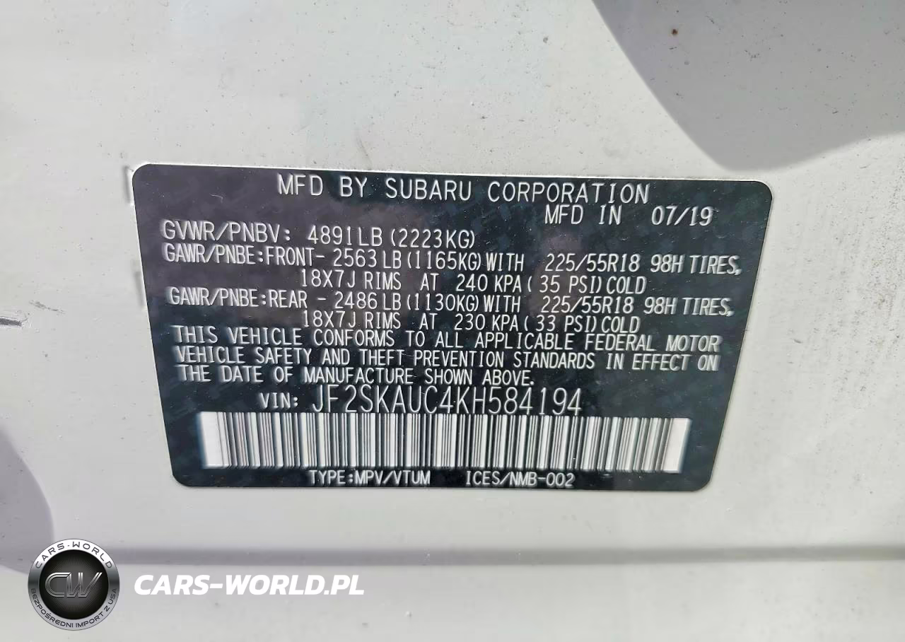 2019 Subaru Forester Limited VIN:JF2SKAUC4KH584194 - 12