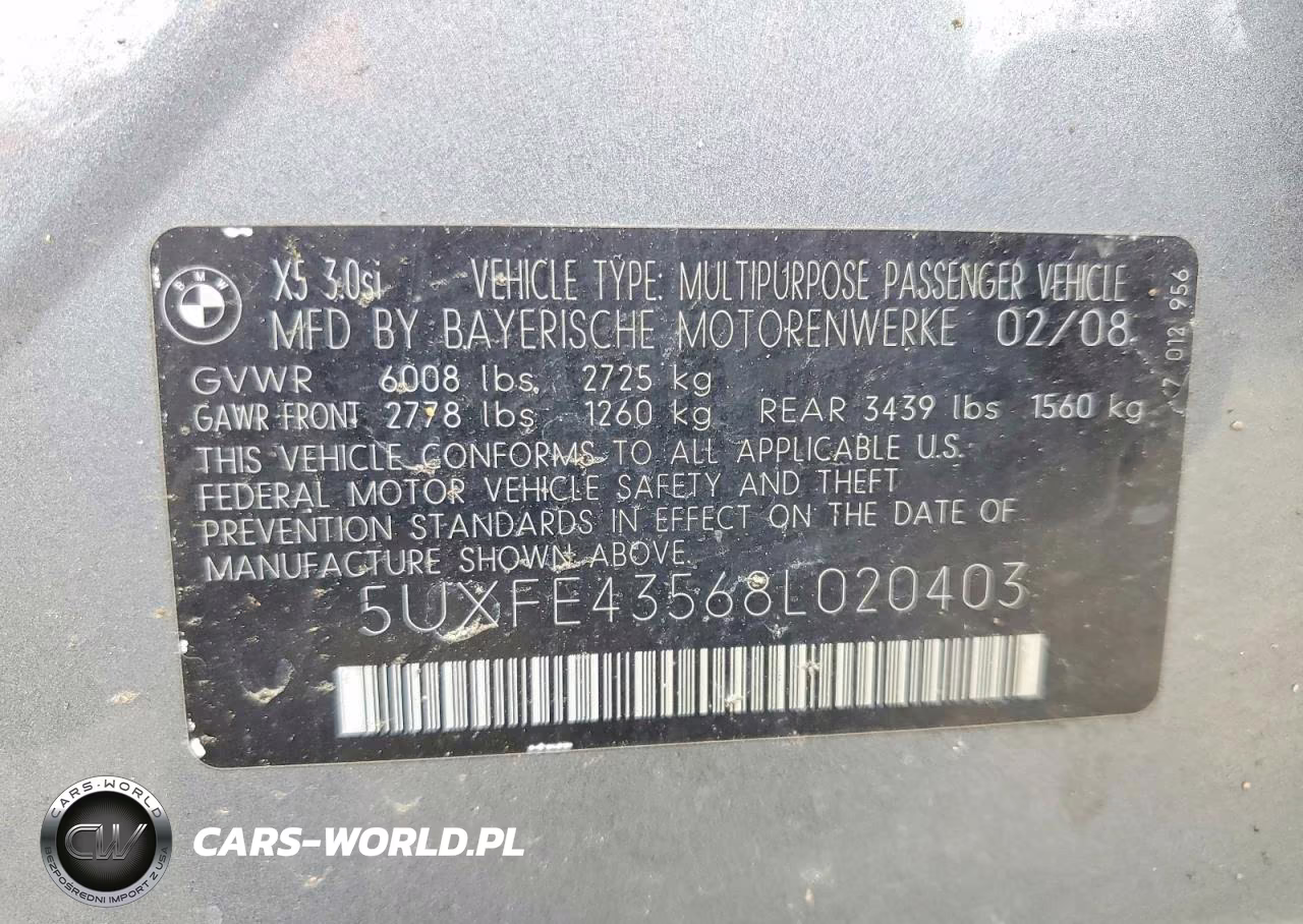 2008 BMW X5 VIN:5UXFE43568L020403 - 13