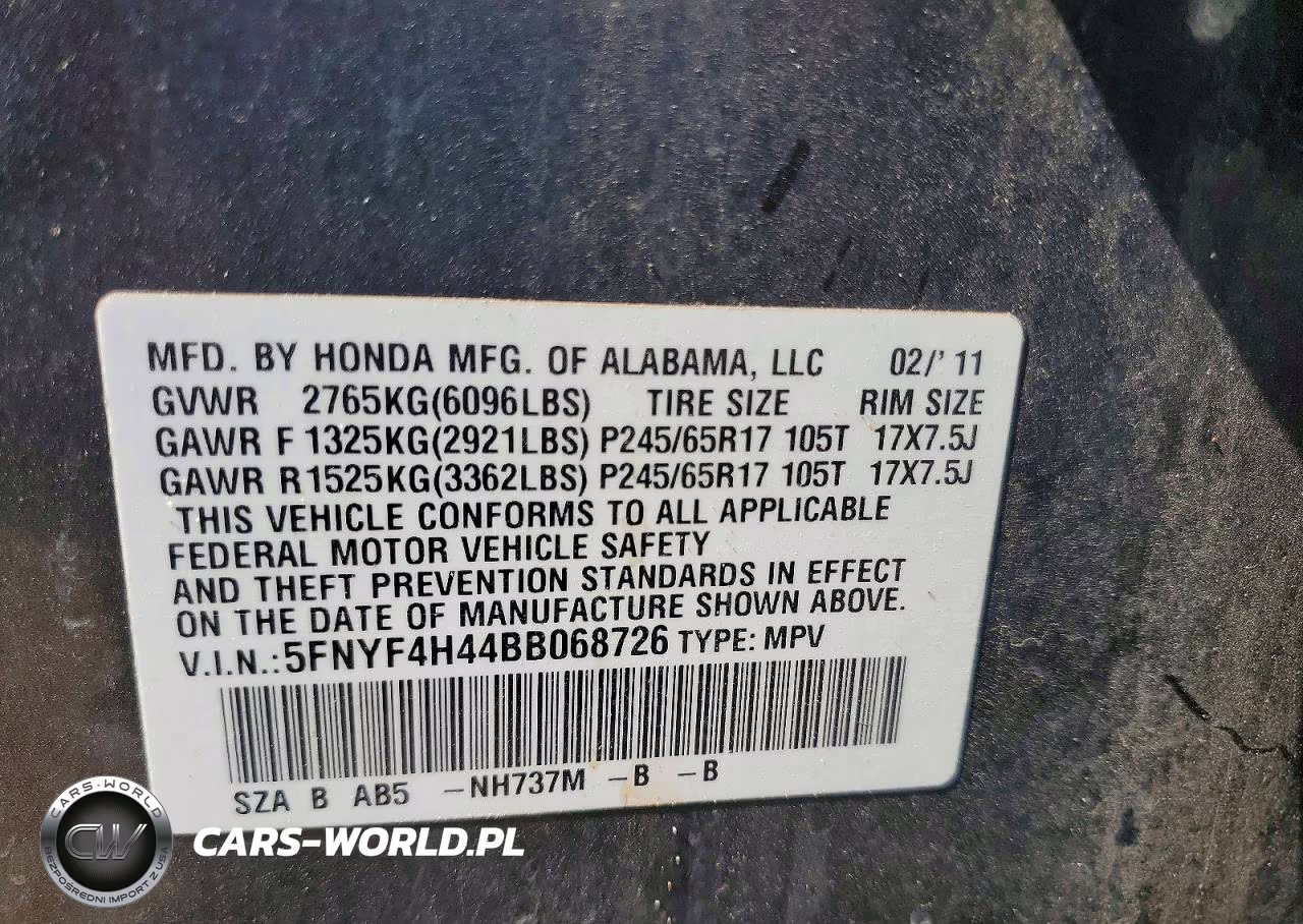 2011 Honda Pilot Ex VIN:5FNYF4H44BB068726 - 13