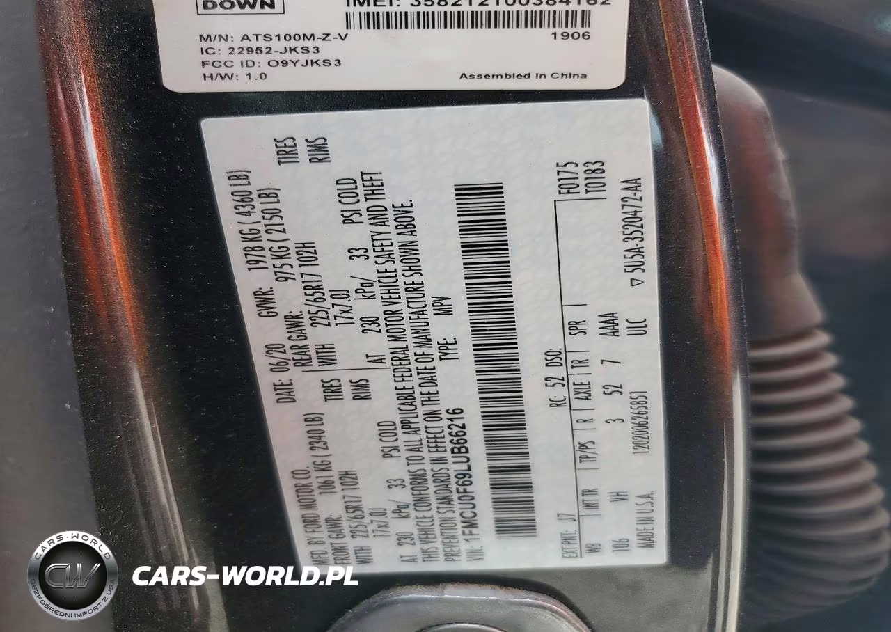 2020 Ford Escape S VIN:1FMCU0F69LUB66216 - 14
