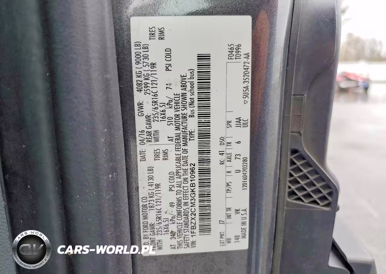 2016 Ford Transit T-350 VIN:1FBZX2CM3GKB10962 - 13