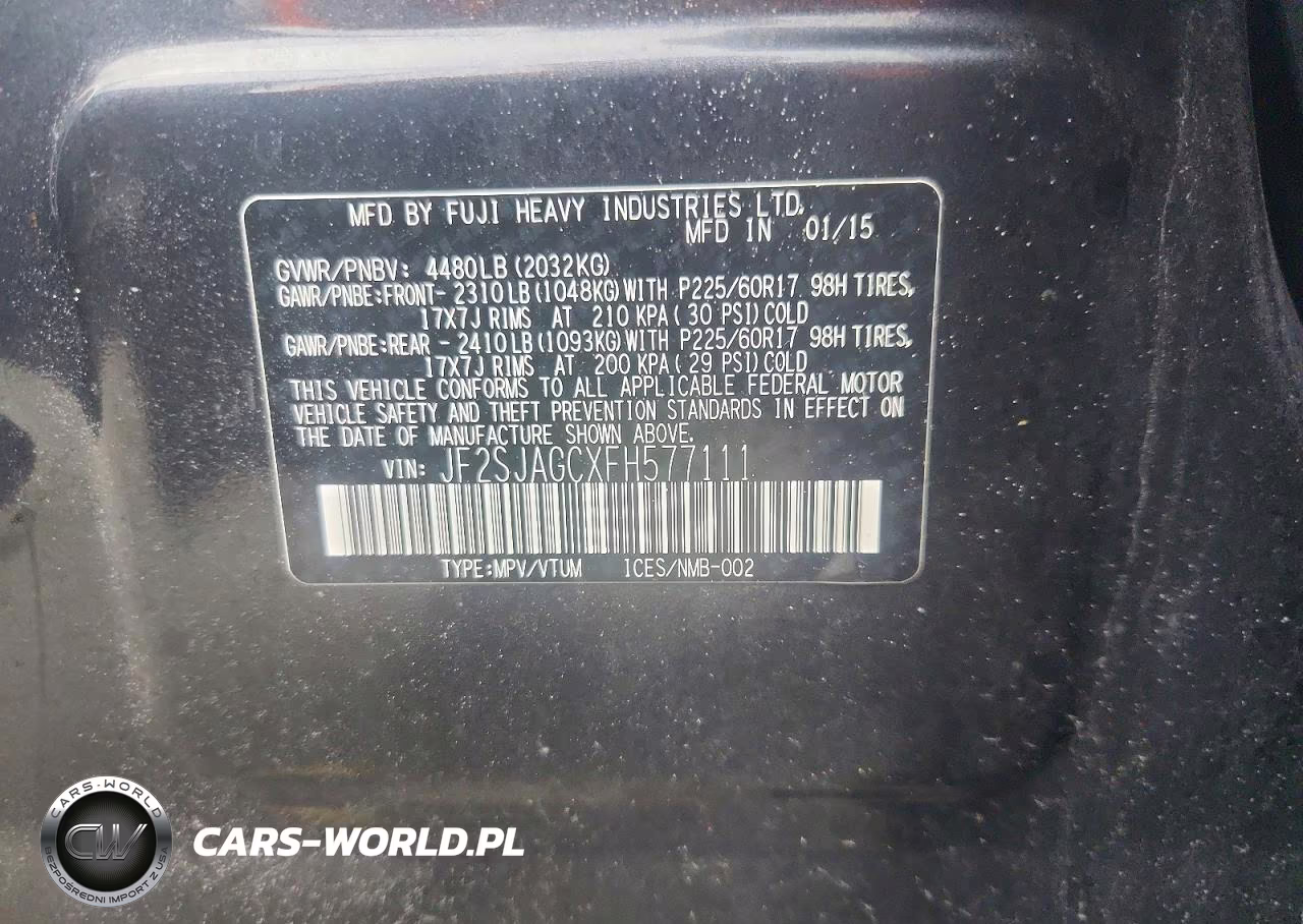 2015 Subaru Forester 2.5I Premium VIN:JF2SJAGCXFH577111 - 12