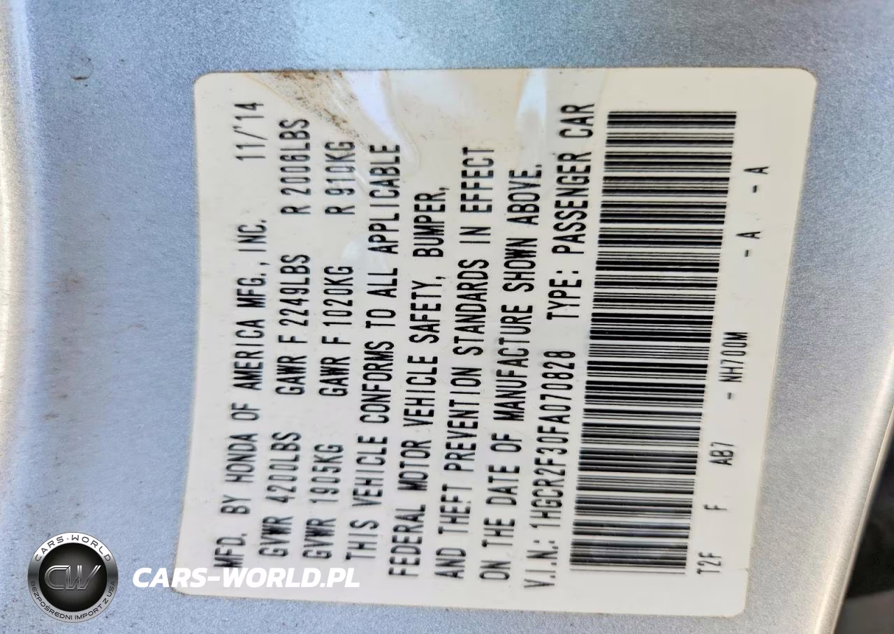 2015 Honda Accord Lx VIN:1HGCR2F30FA070828 - 12