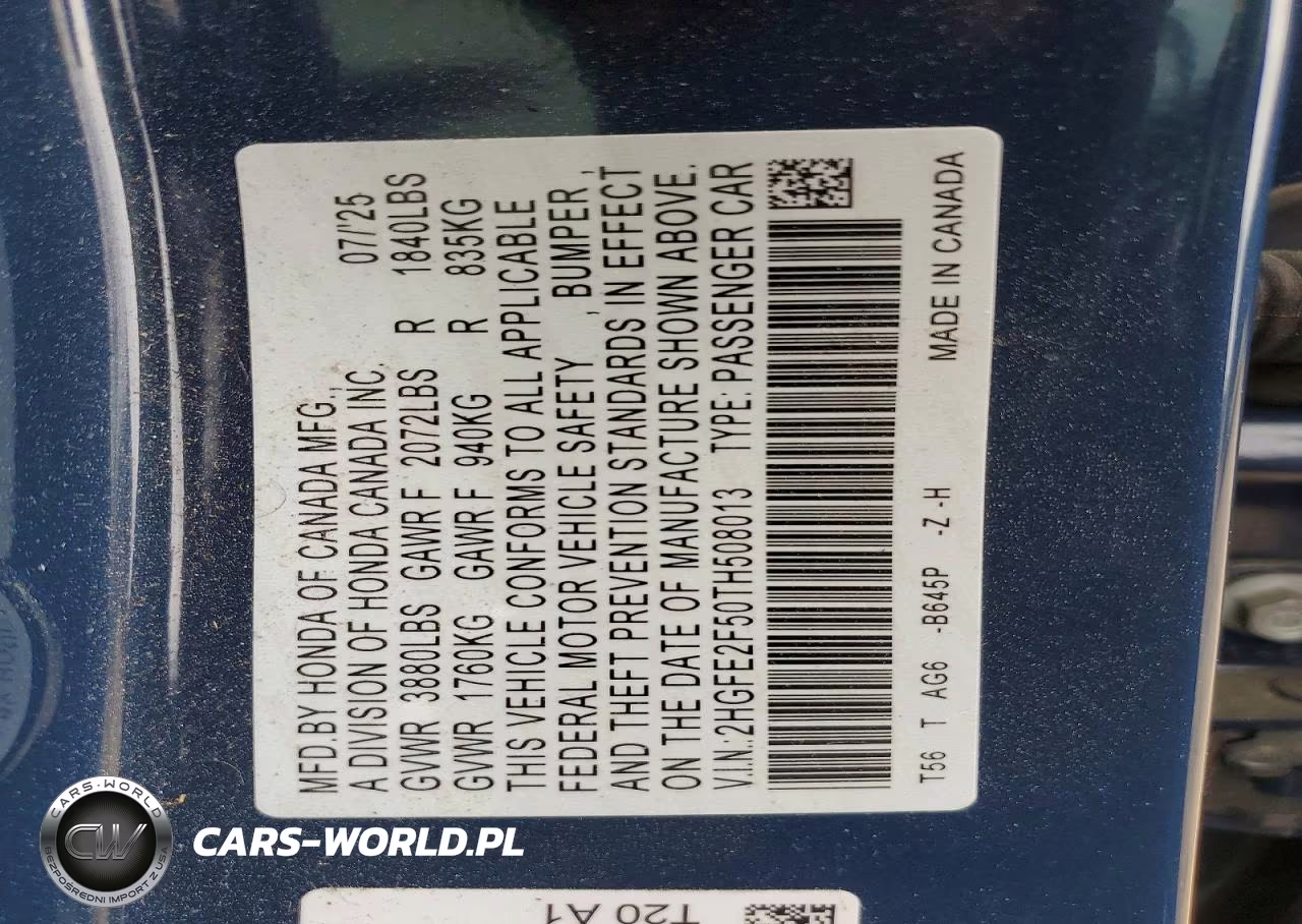 2026 Honda Civic Sport VIN:2HGFE2F50TH508013 - 12
