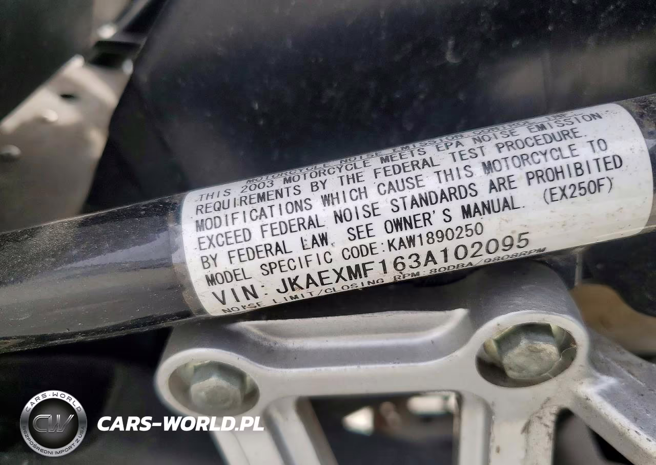 2003 Kawasaki Ex250 F VIN:JKAEXMF163A102095 - 9