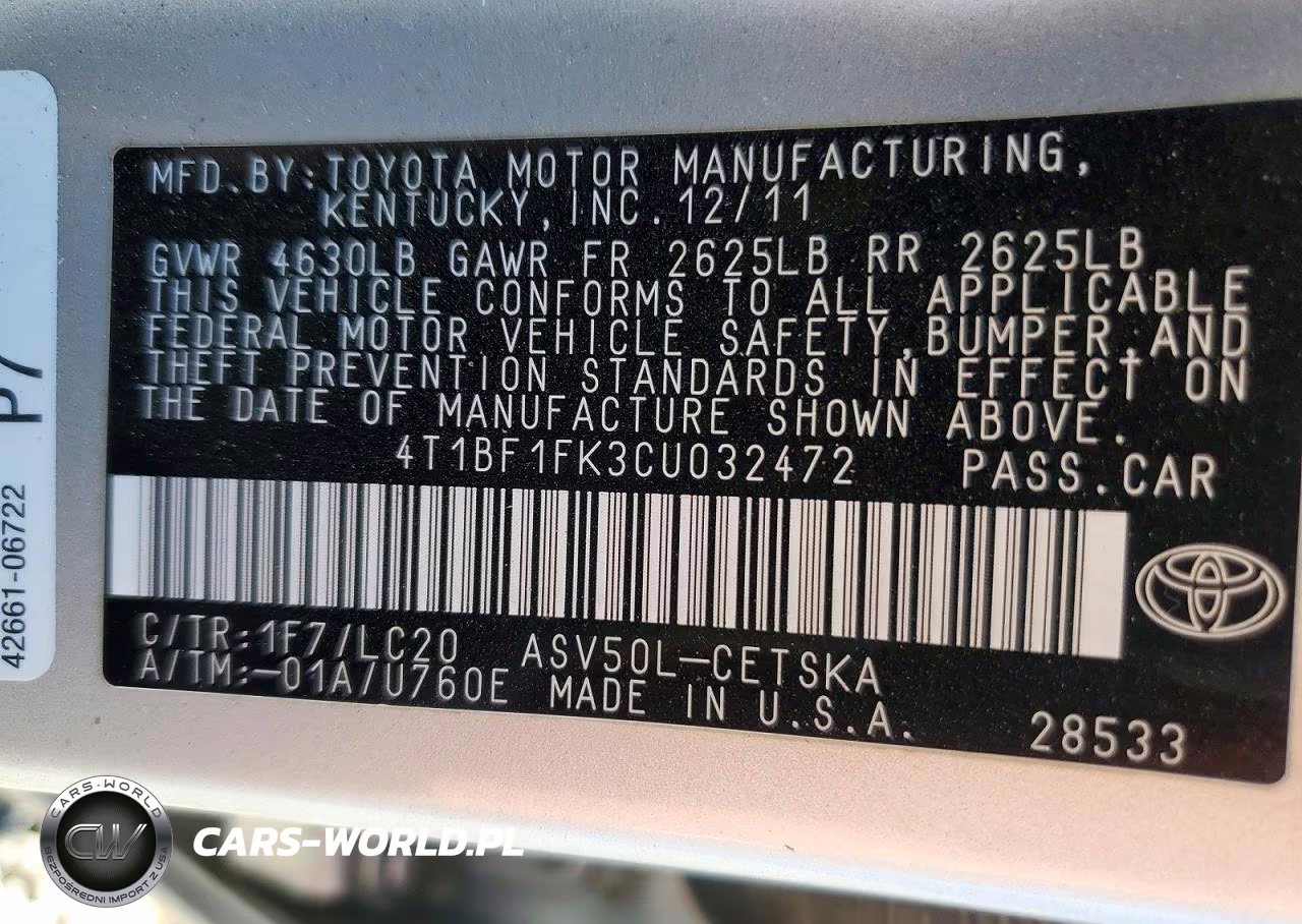 2012 Toyota Camry Se VIN:4T1BF1FK3CU032472 - 12