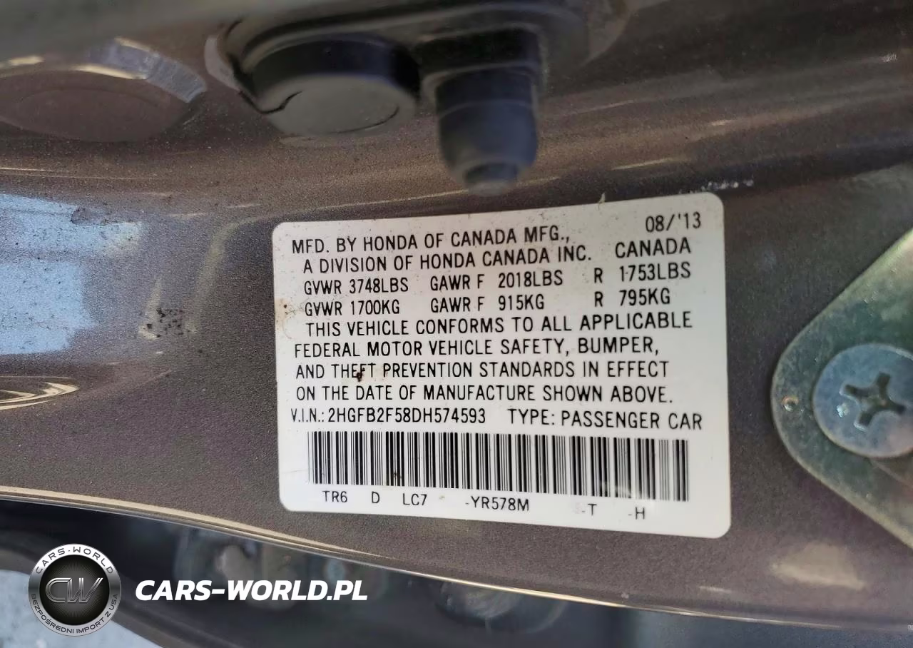 2013 Honda Civic Lx VIN:2HGFB2F58DH574593 - 12