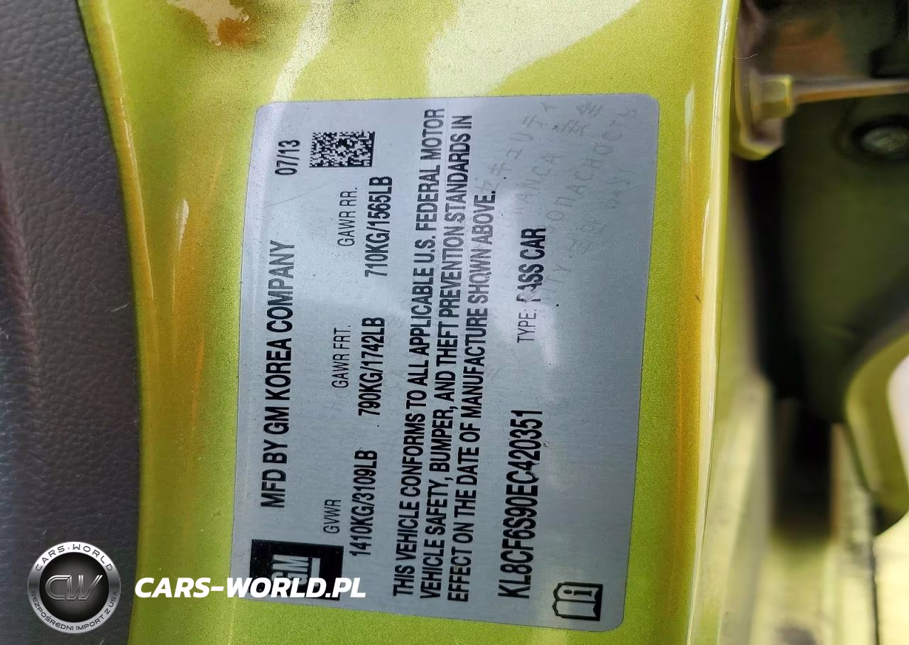 2014 Chevrolet Spark 2Lt VIN:KL8CF6S90EC420351 - 12