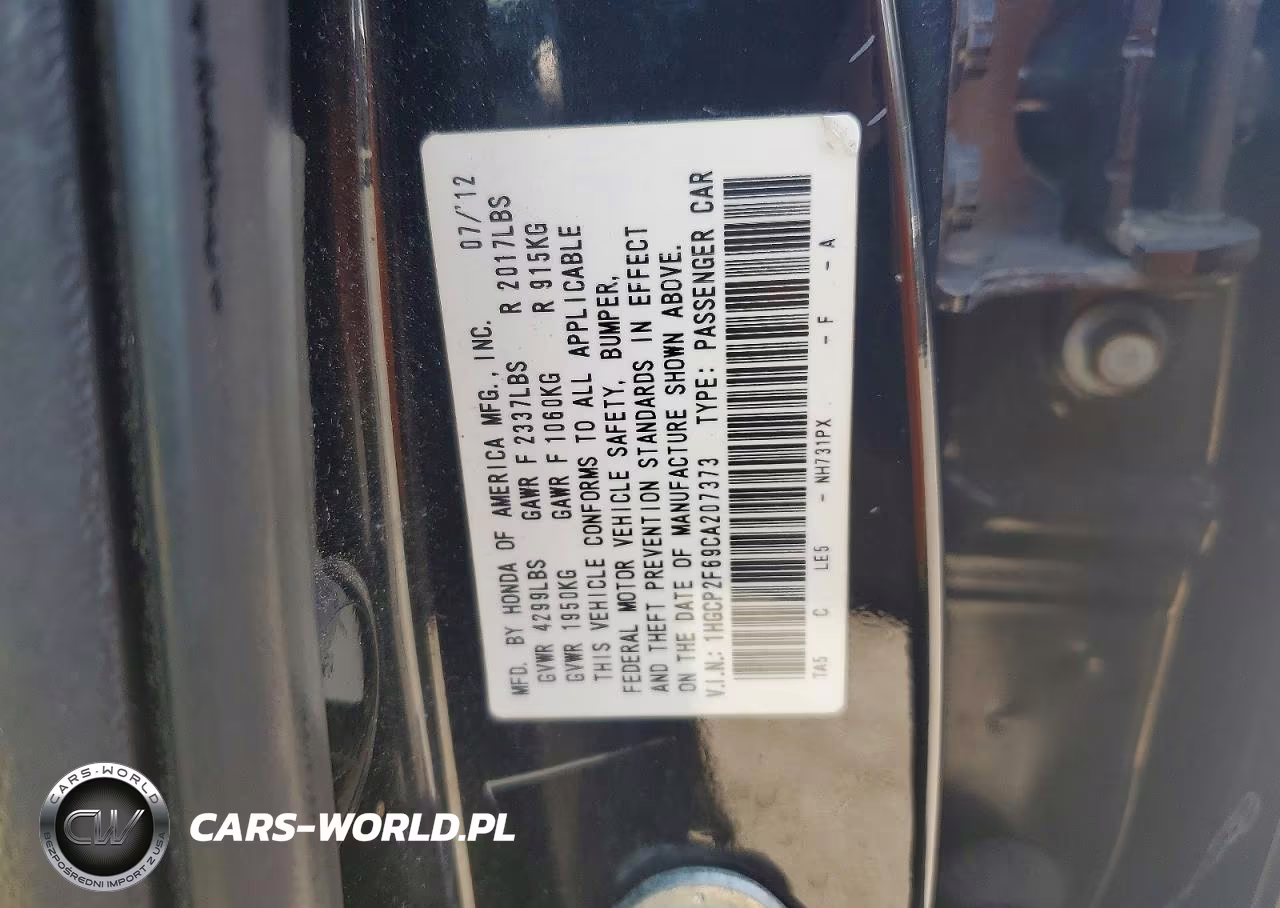 2012 Honda Accord Se VIN:1HGCP2F69CA207373 - 13