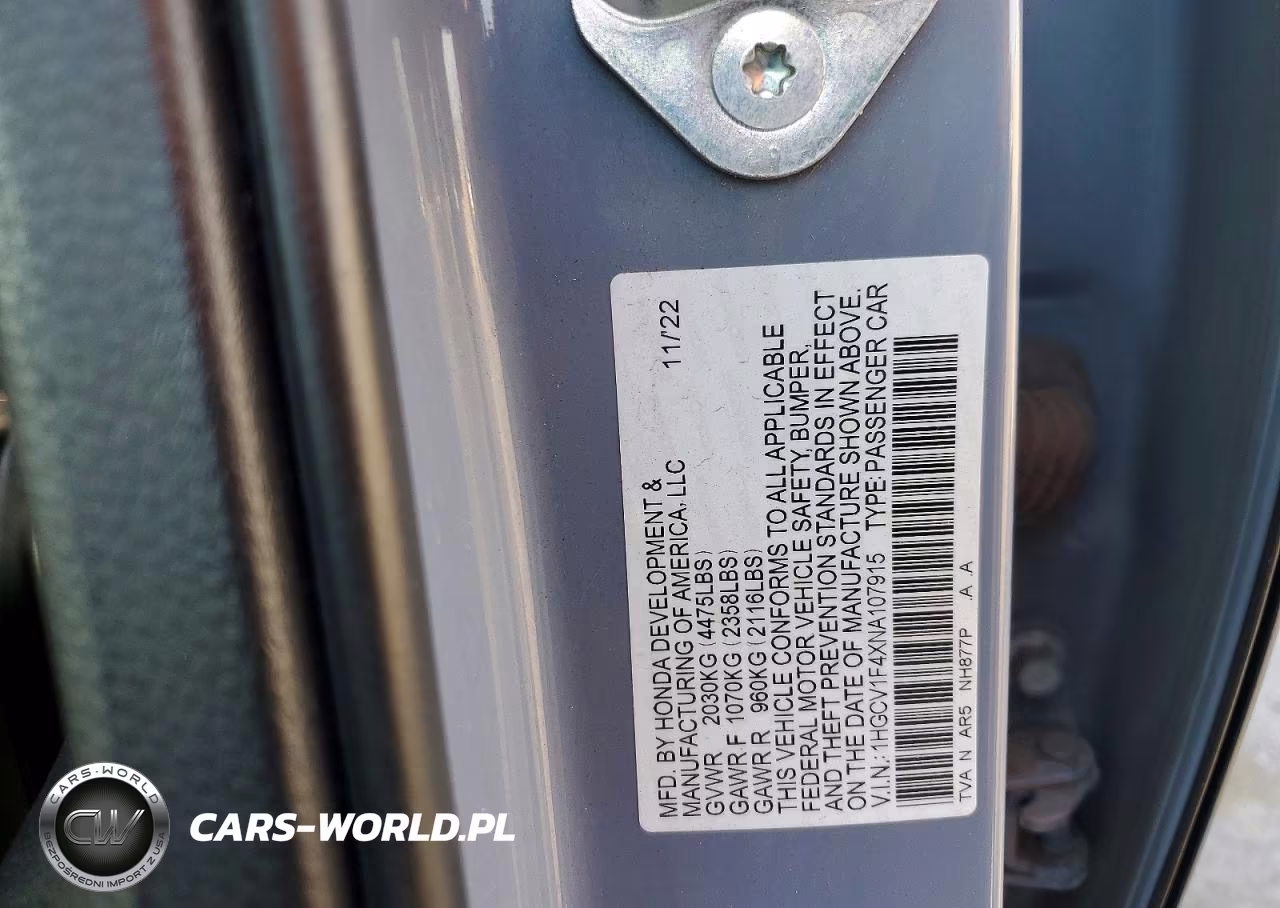 2022 Honda Accord Sport Se VIN:1HGCV1F4XNA107915 - 13