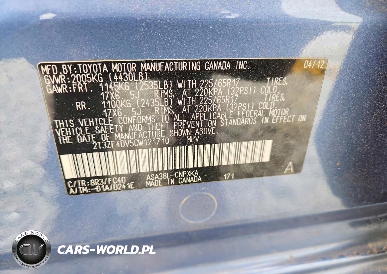 2012 Toyota Rav4 Base VIN:2T3ZF4DV5CW121710 - 12