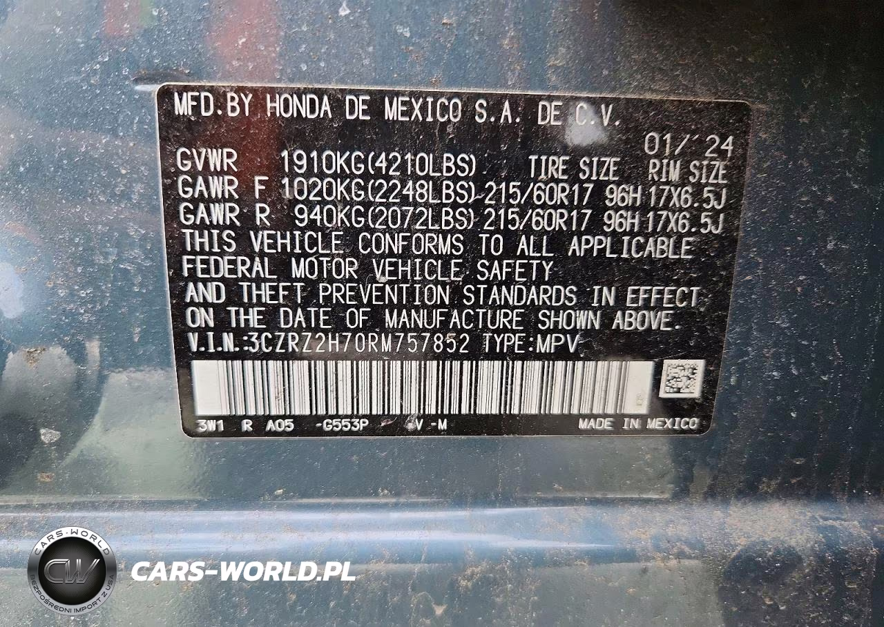 2024 Honda Hr-V Exl VIN:3CZRZ2H70RM757852 - 13