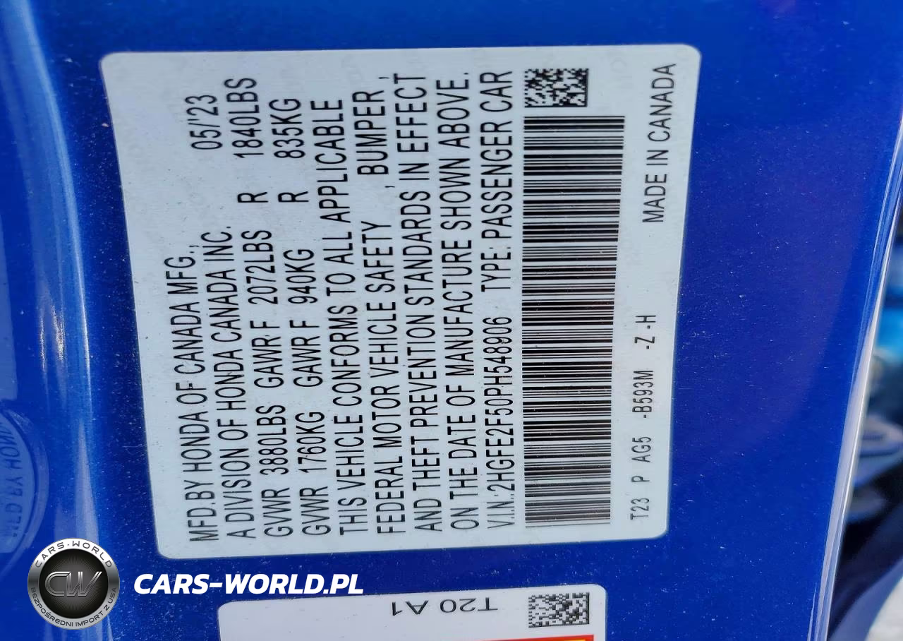2023 Honda Civic Sport VIN:2HGFE2F50PH548906 - 12
