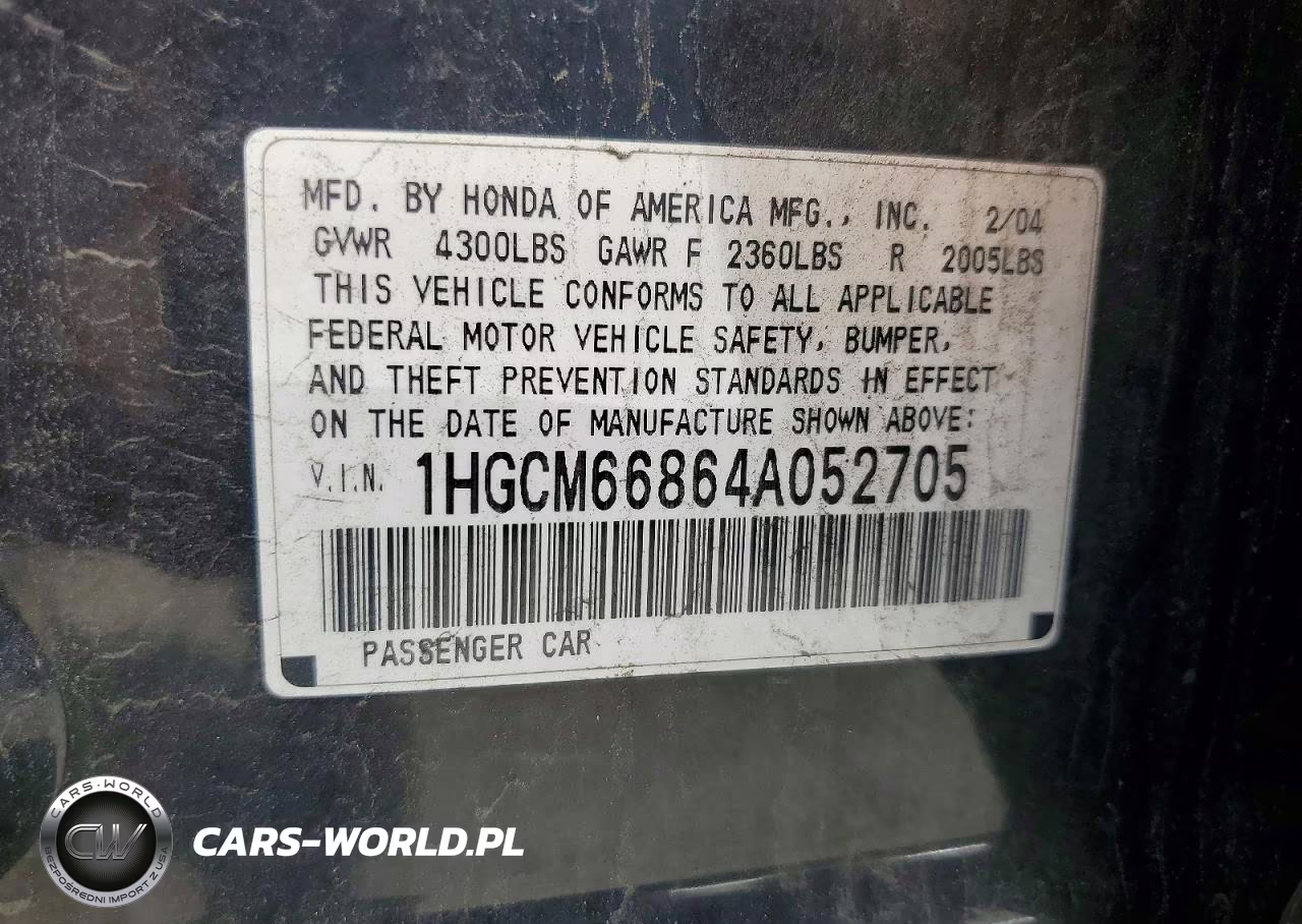 2004 Honda Accord Ex VIN:1HGCM66864A052705 - 12