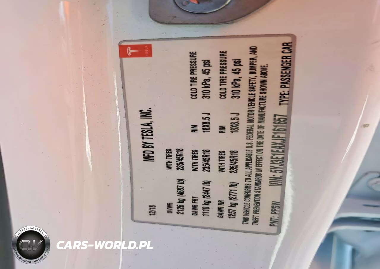 2018 Tesla Model 3 VIN:5YJ3E1EAXJF161657 - 12