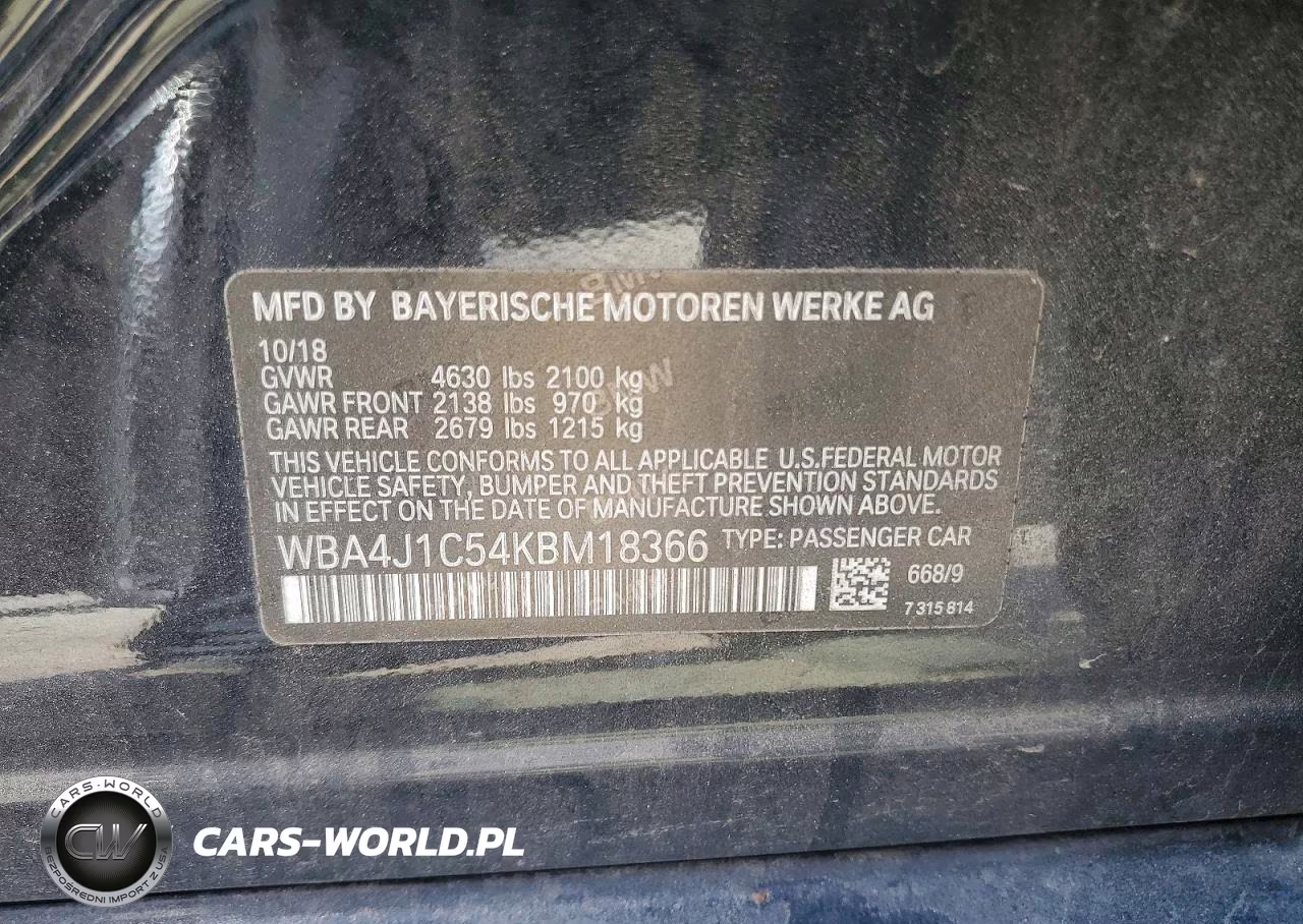 2019 BMW 430I Gran Coupe VIN:WBA4J1C54KBM18366 - 12