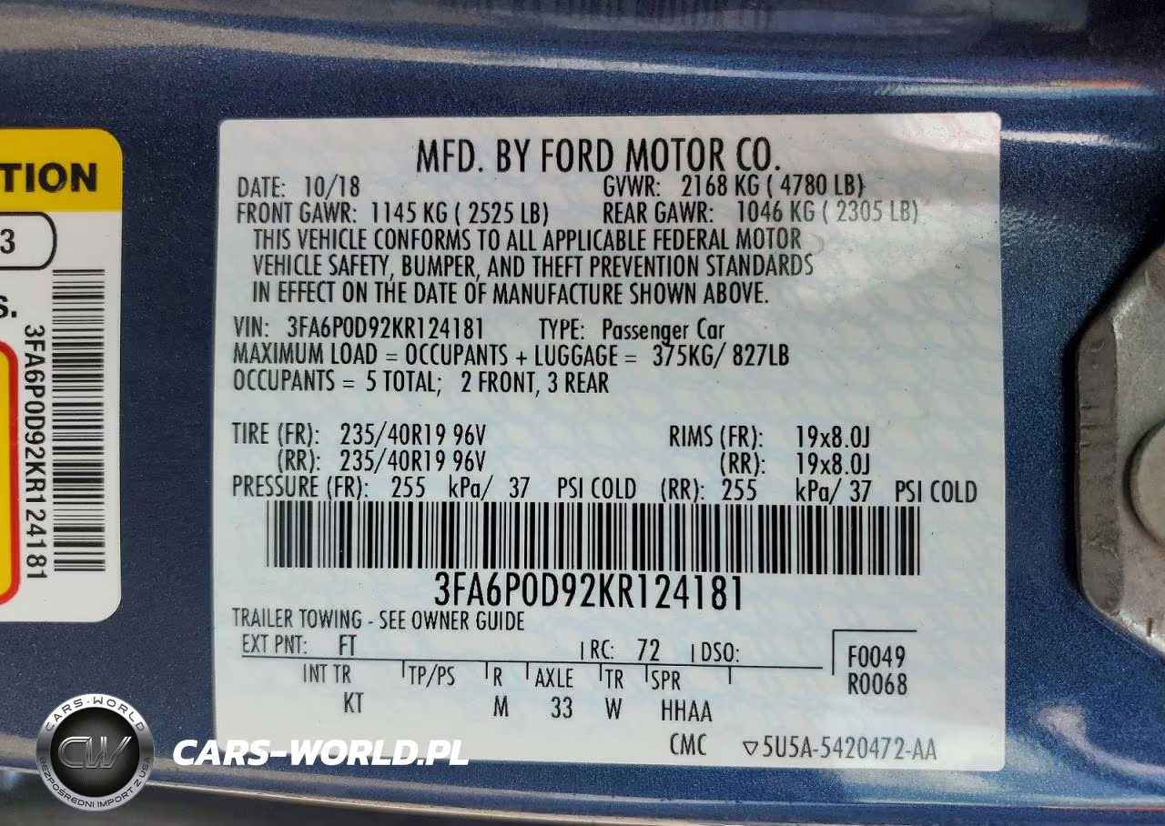 2019 Ford Fusion Titanium VIN:3FA6P0D92KR124181 - 13