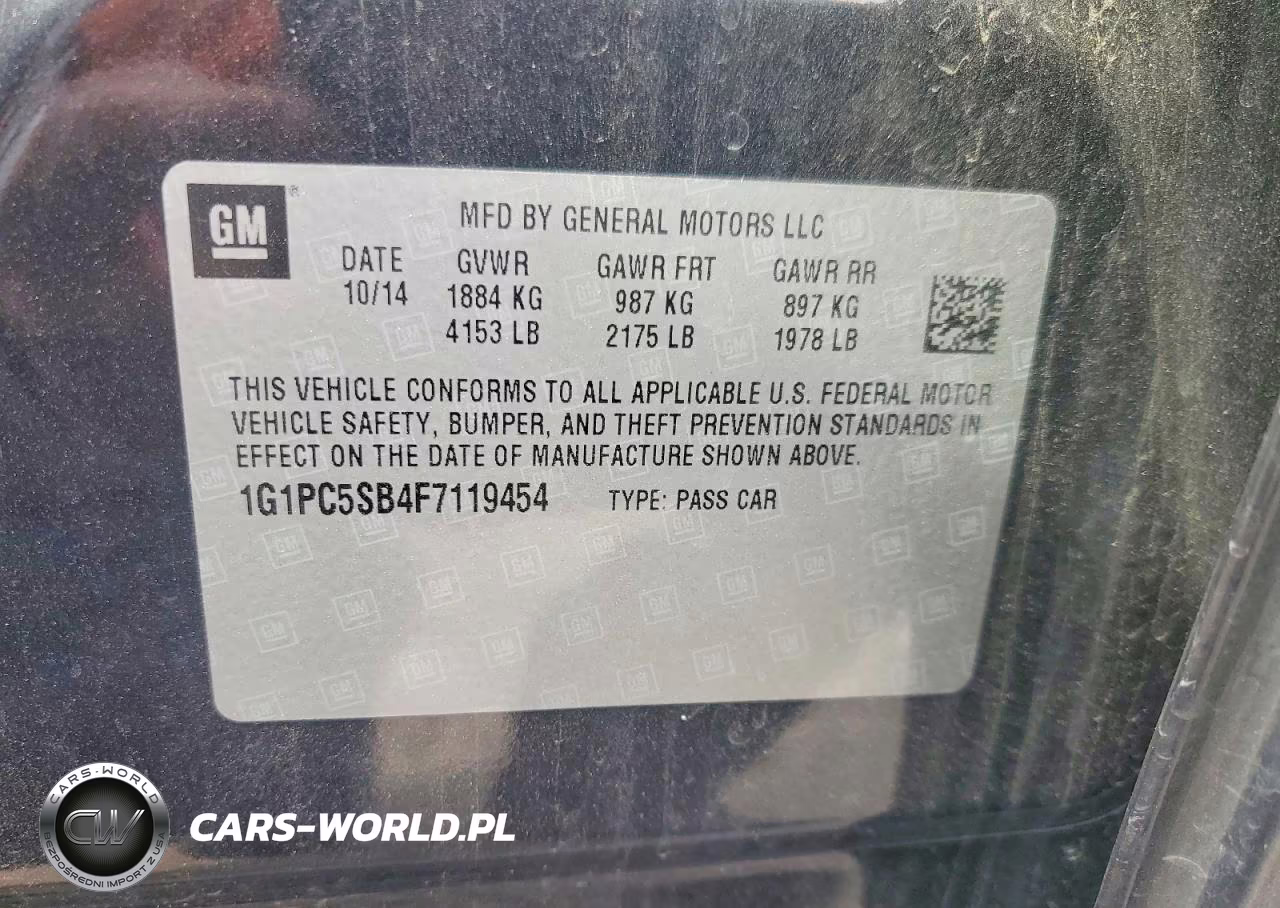 2015 Chevrolet Cruze Lt VIN:1G1PC5SB4F7119454 - 13