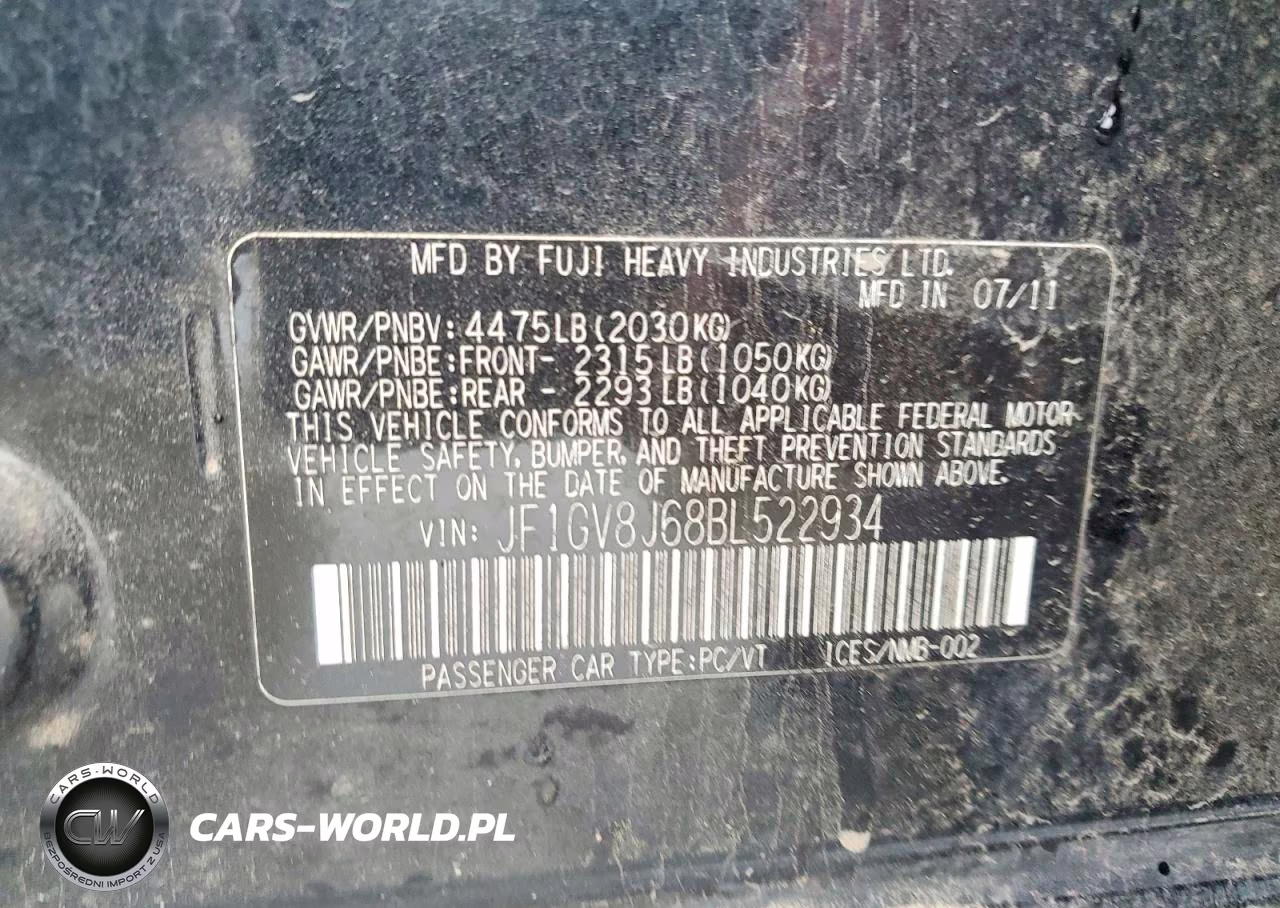 2011 Subaru Impreza Wrx Sti VIN:JF1GV8J68BL522934 - 12