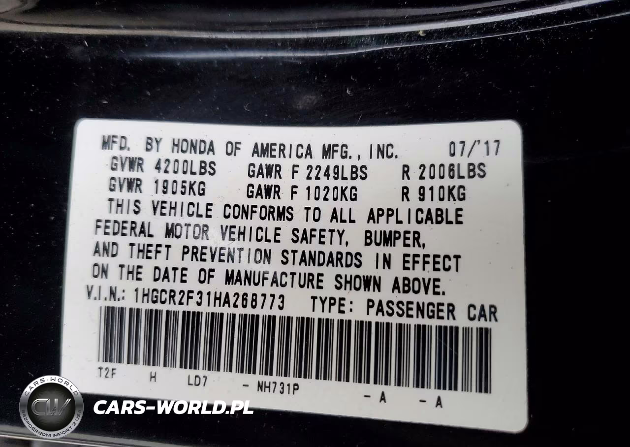 2017 Honda Accord Lx VIN:1HGCR2F31HA268773 - 13