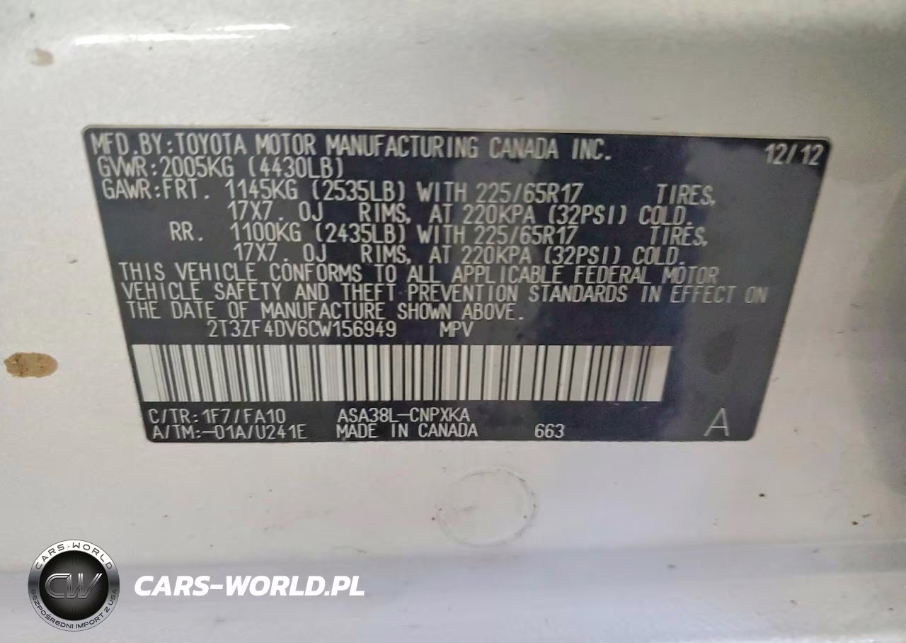 2012 Toyota Rav4 Base VIN:2T3ZF4DV6CW156949 - 14