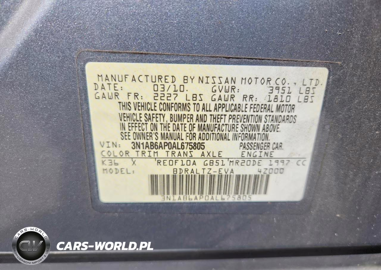 2010 Nissan Sentra 2.0 VIN:3N1AB6AP0AL675805 - 13