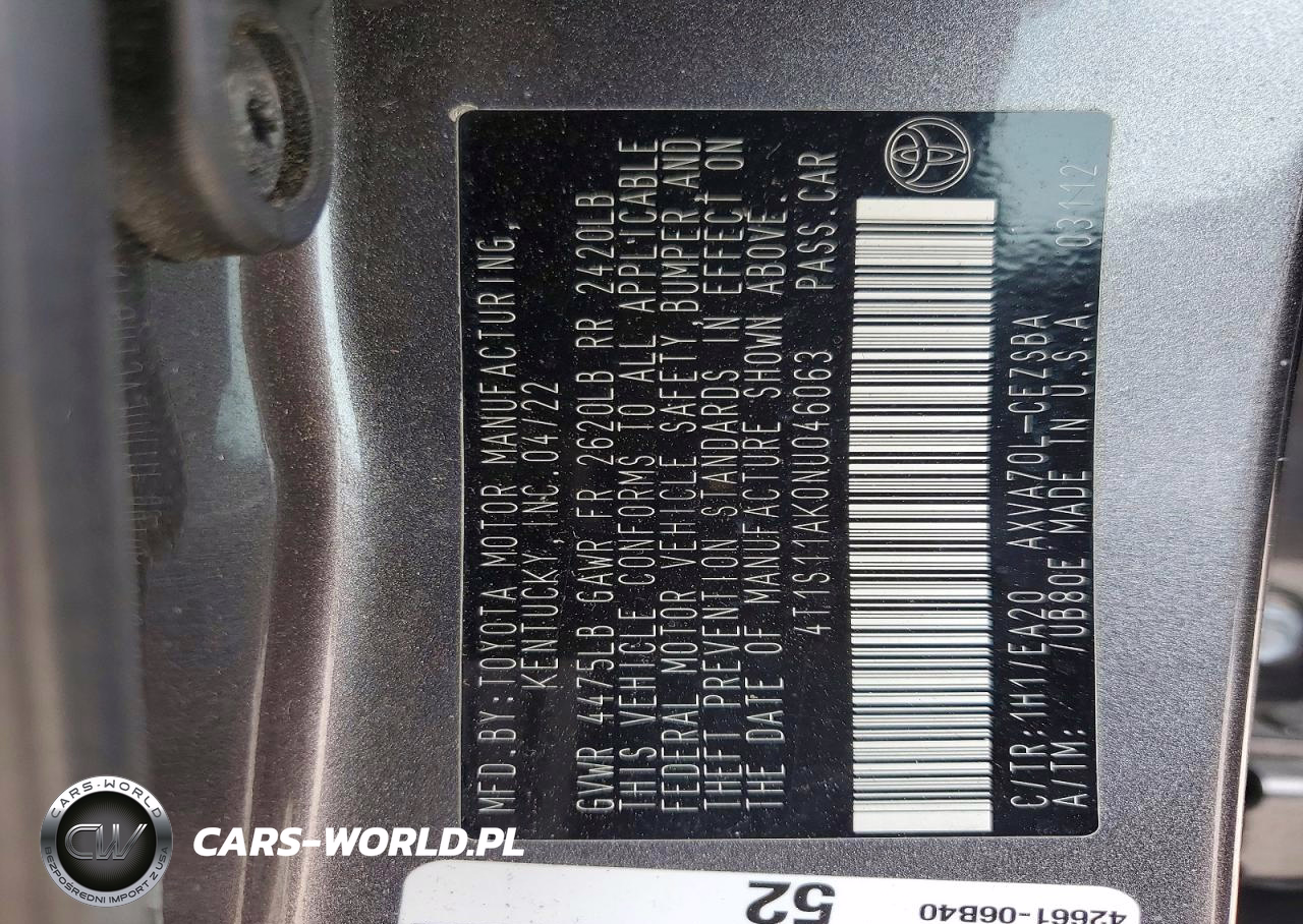 2022 Toyota Camry Se VIN:4T1S11AK0NU046063 - 12