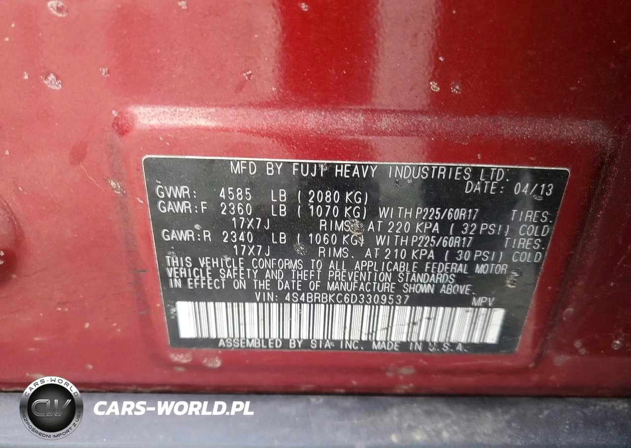 2013 Subaru Outback 2.5I Limited VIN:4S4BRBKC6D3309537 - 12