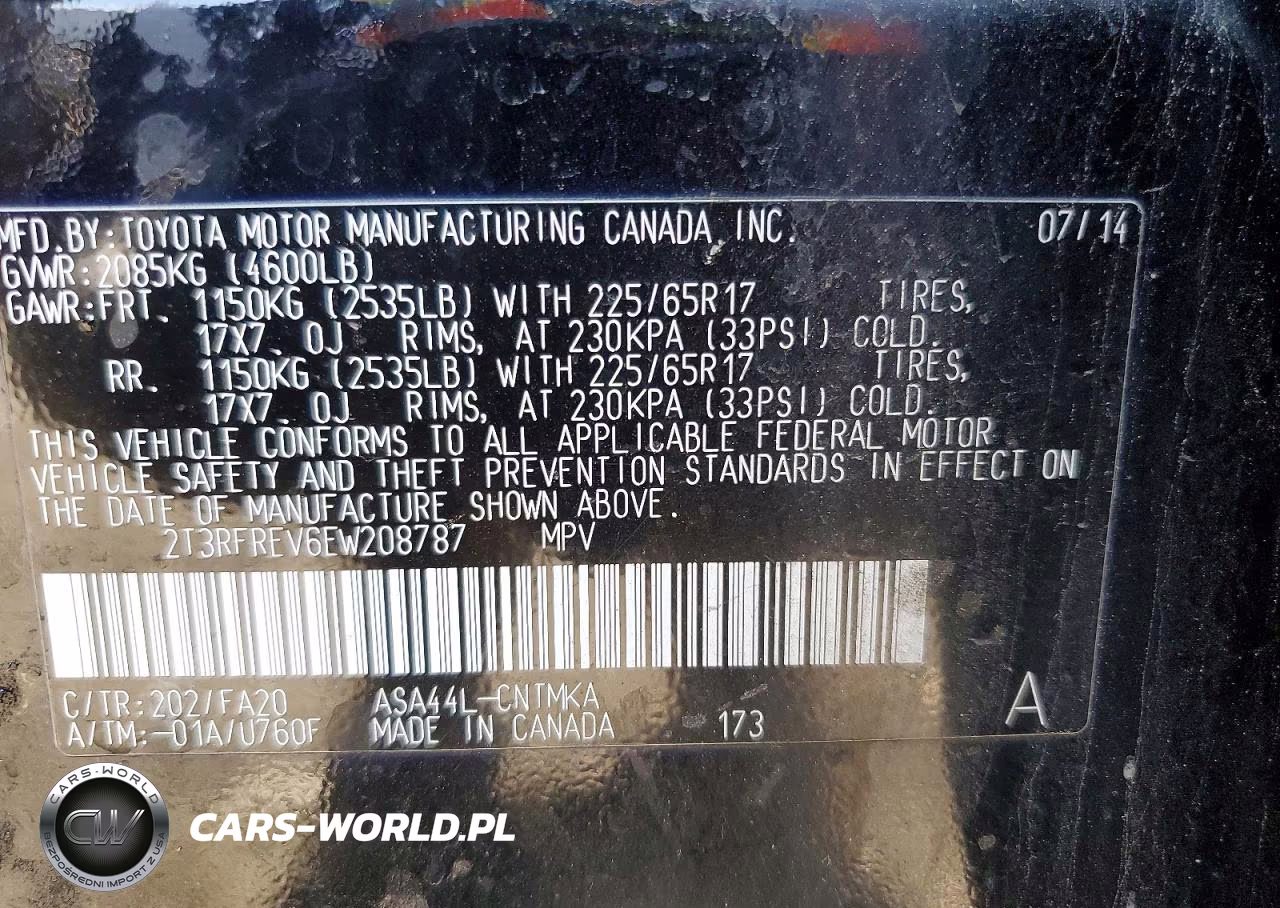 2014 Toyota Rav4 Xle VIN:2T3RFREV6EW208787 - 13