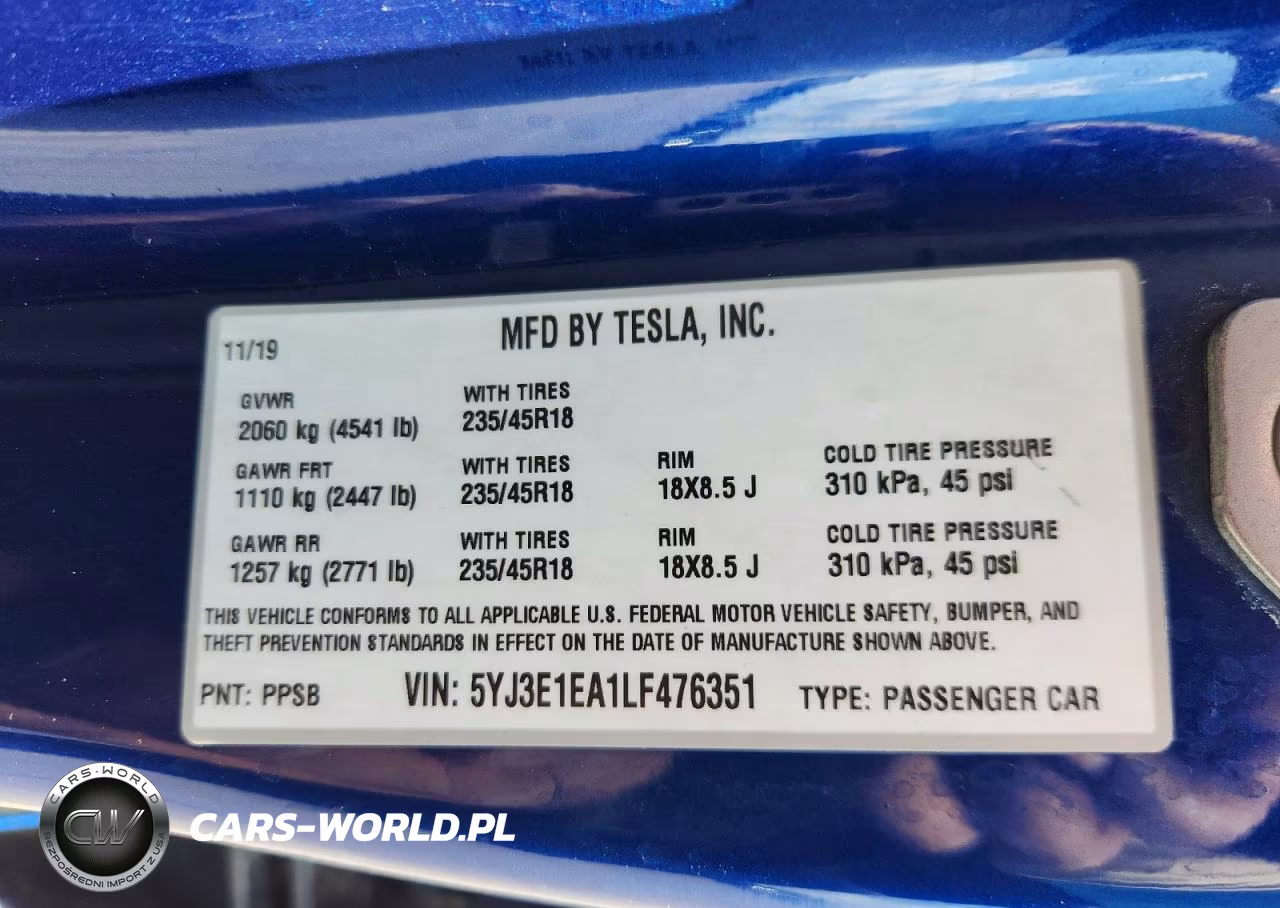2020 Tesla Model 3 VIN:5YJ3E1EA1LF476351 - 12