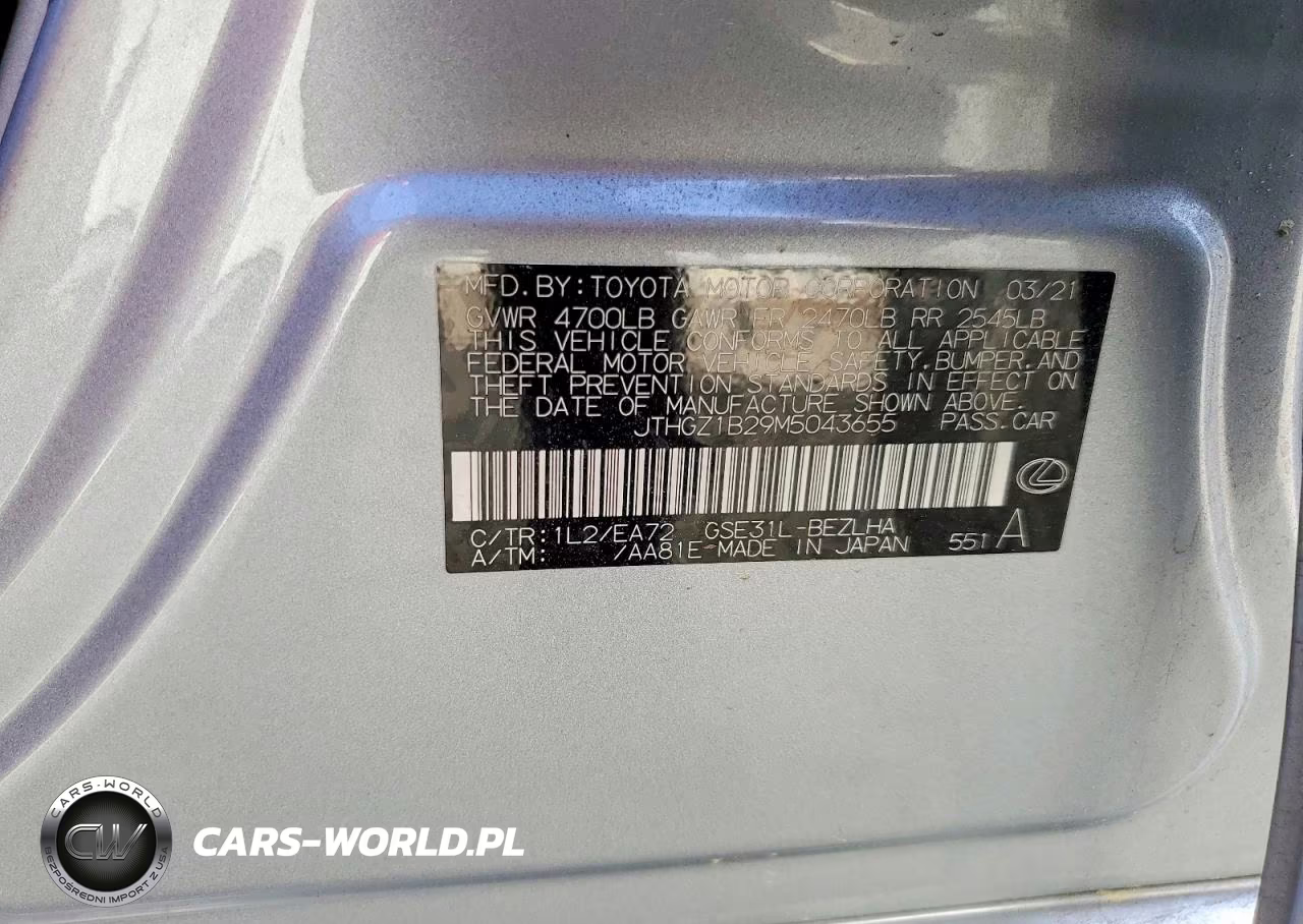 2021 Lexus Is 350 F Sport VIN:JTHGZ1B29M5043655 - 12